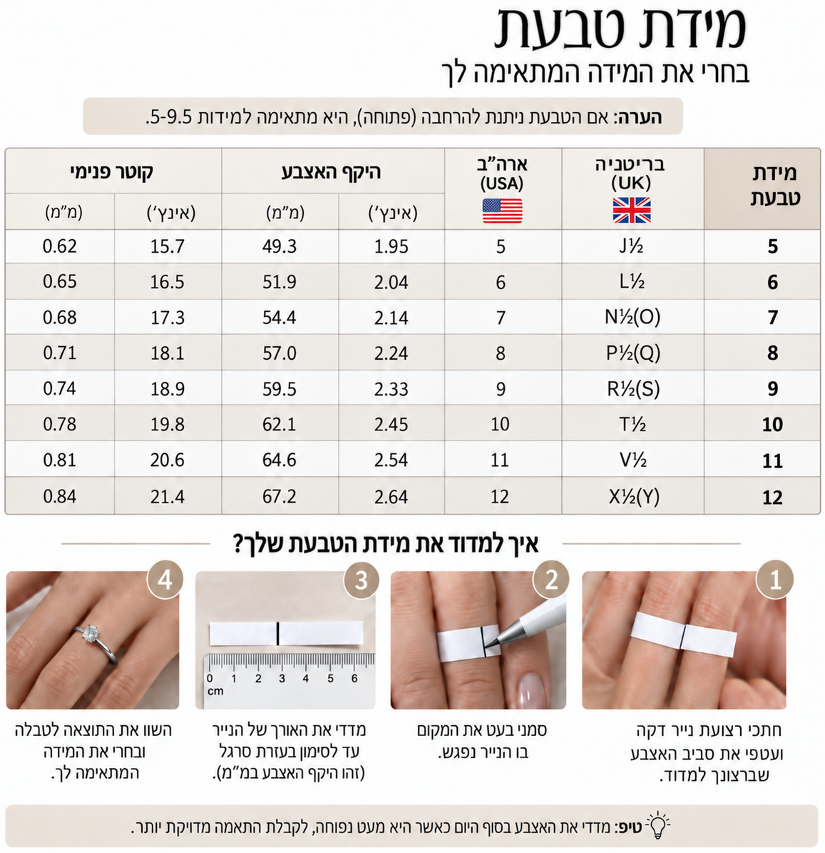 טבלת מידות