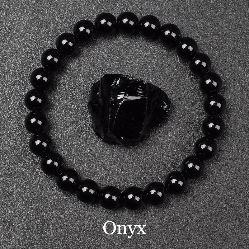 Natural Black Agates Beads Bracelet Women Men Genuine Black Onyx Natural Stone 6Mm 8Mm Smooth round Beads Lucky Energy Jewelry