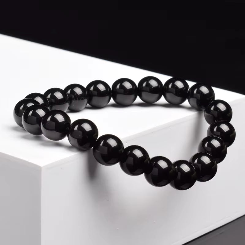 Natural Black Agates Beads Bracelet Women Men Genuine Black Onyx Natural Stone 6Mm 8Mm Smooth round Beads Lucky Energy Jewelry