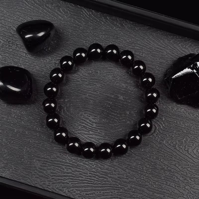 Natural Black Agates Beads Bracelet Women Men Genuine Black Onyx Natural Stone 6Mm 8Mm Smooth round Beads Lucky Energy Jewelry